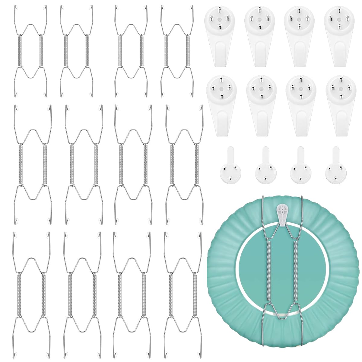 HASTHIP 12Pcs Invisible Wall Plate Hangers, Stainless Steel Dish Display Plate Metal Hangers, Spring Hook Holder with 12 Pieces Wall Hooks for Decorative Plates and Art (Silver, 6/8/10 Inch) HASTHIP 12Pcs Invisible Wall Plate Hangers, Stainless Steel Dish Display Plate Metal Hangers, Spring Hook Holder with 12 Pieces Wall Hooks for Decorative Plates and Art (Silver, 6/8/10 Inch)